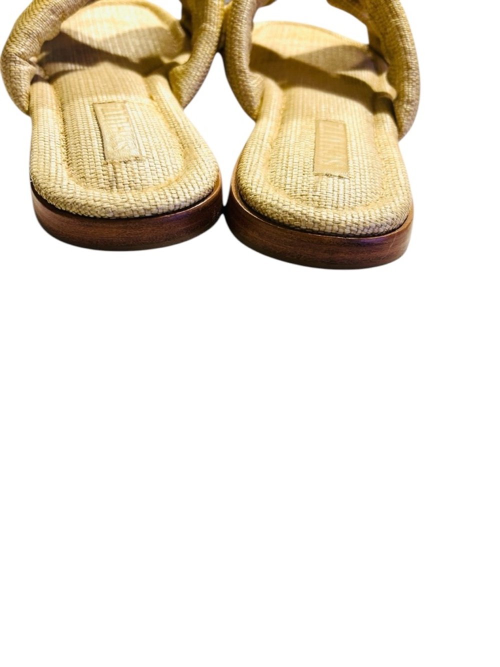 Schutz Fairy Flat Sandals Eggshell Canvas Crisscross Square Toe Slip-On Size 9.5 - Picture 5 of 6